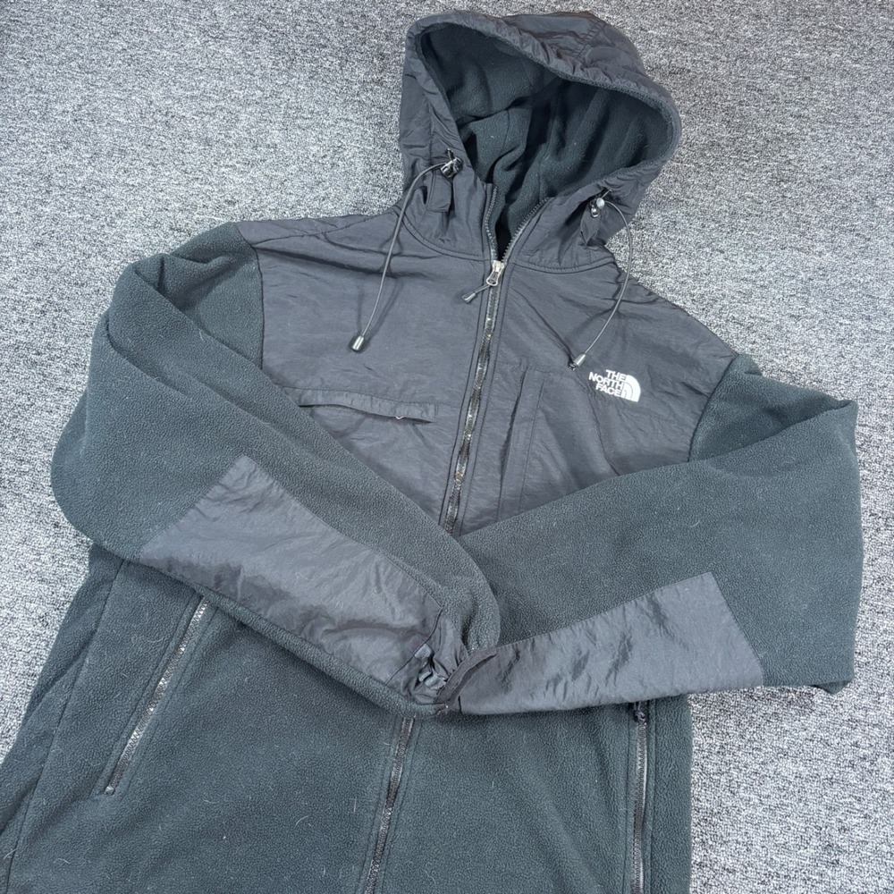The North Face Denali Fleece Hoodie Mens XL Black Full Zip Jacket Nylon Overlay